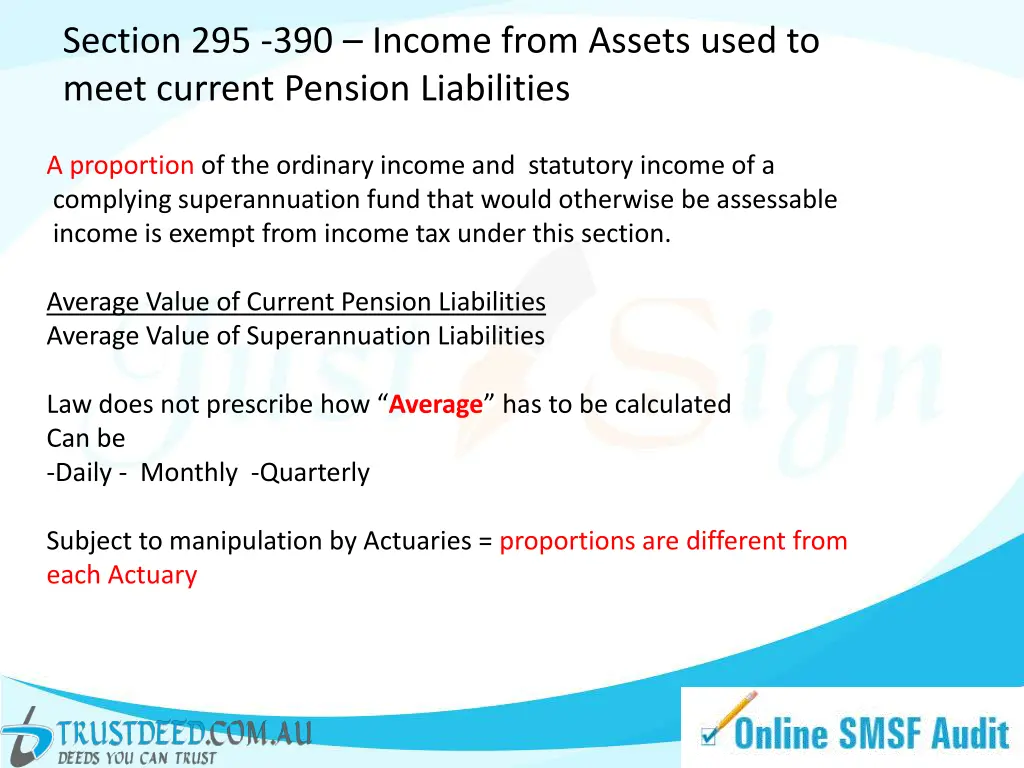 section 295 390 income from assets used to meet