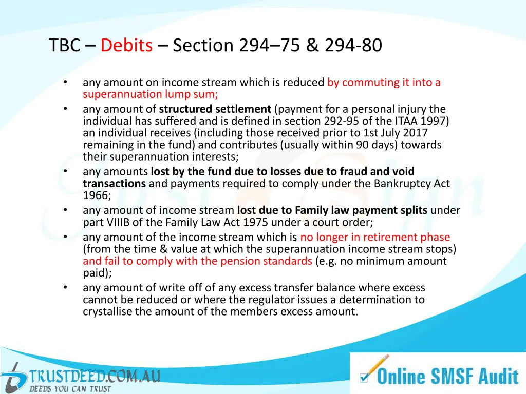 tbc debits section 294 75 294 80