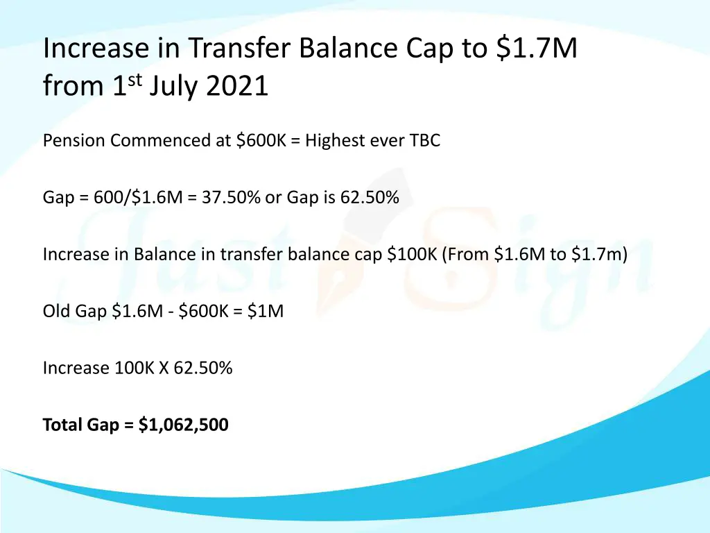 increase in transfer balance cap to 1 7m from