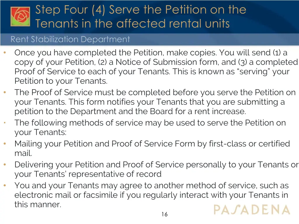 step four 4 serve the petition on the tenants