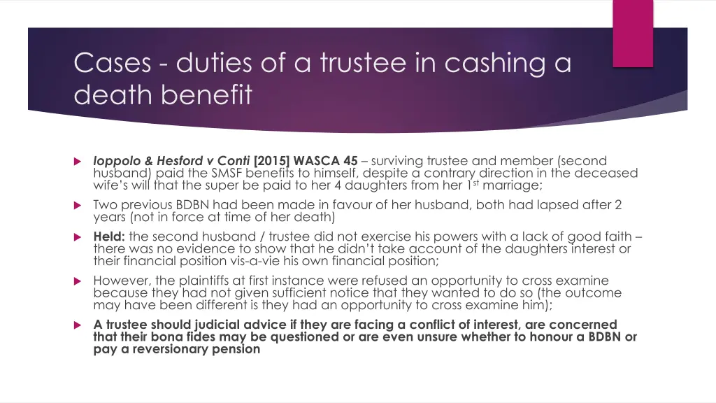 cases duties of a trustee in cashing a death 1
