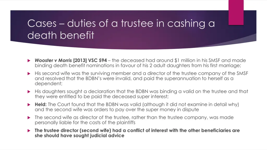 cases duties of a trustee in cashing a death