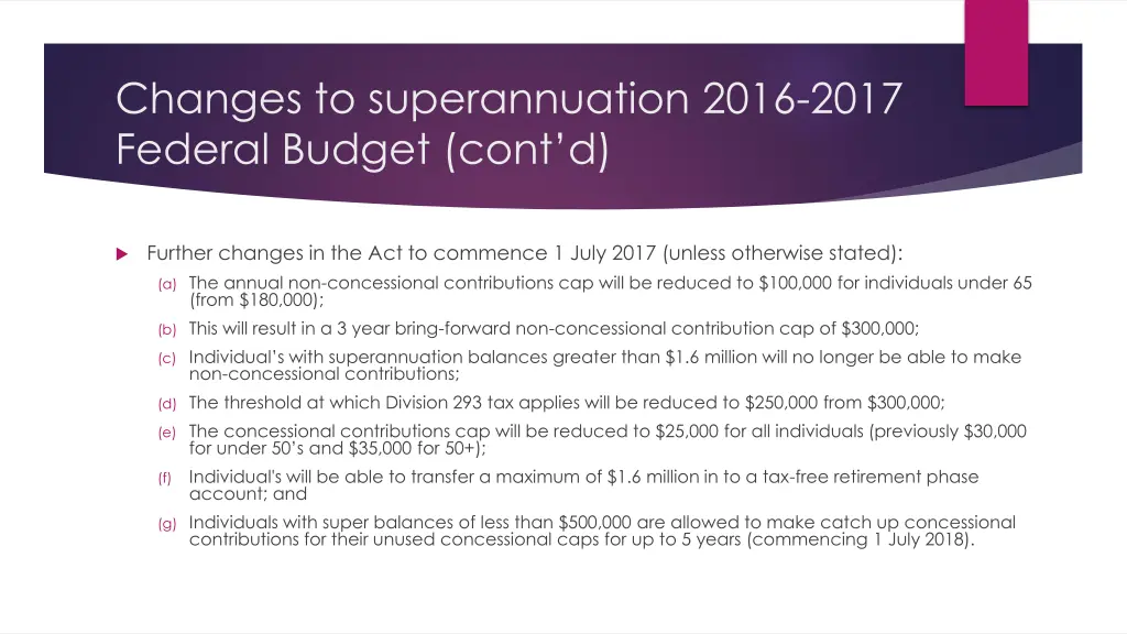 changes to superannuation 2016 2017 federal