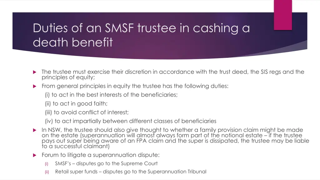 duties of an smsf trustee in cashing a death