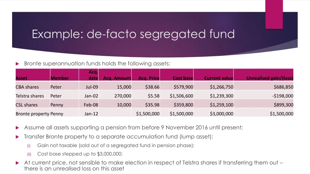example de facto segregated fund