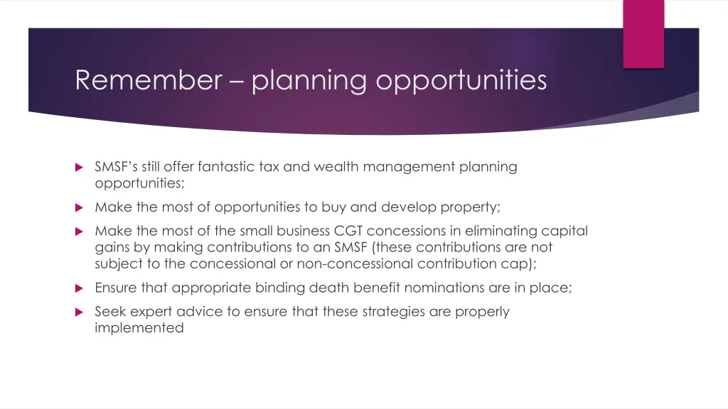 remember planning opportunities