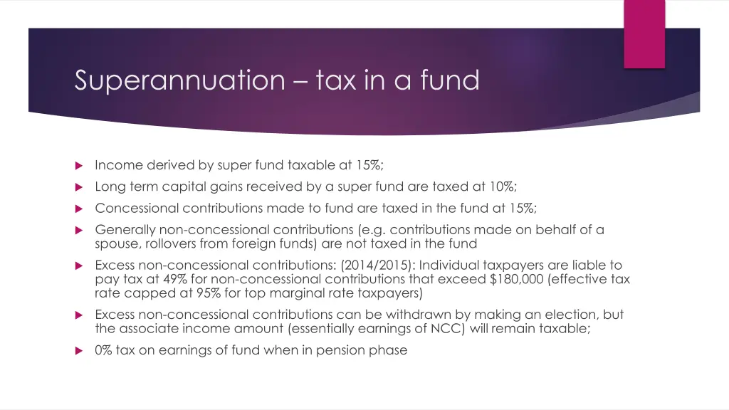 superannuation tax in a fund