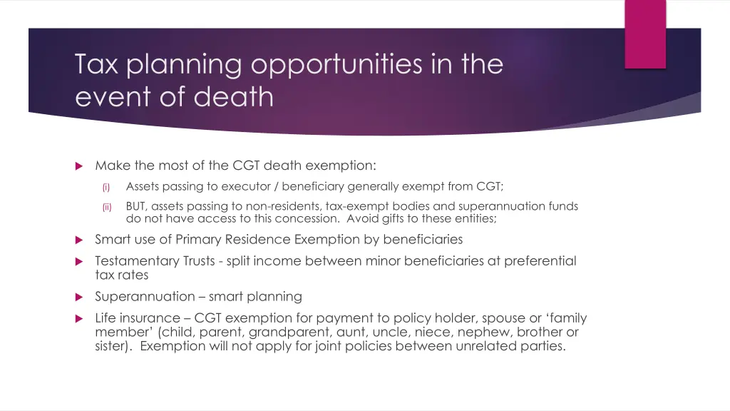 tax planning opportunities in the event of death