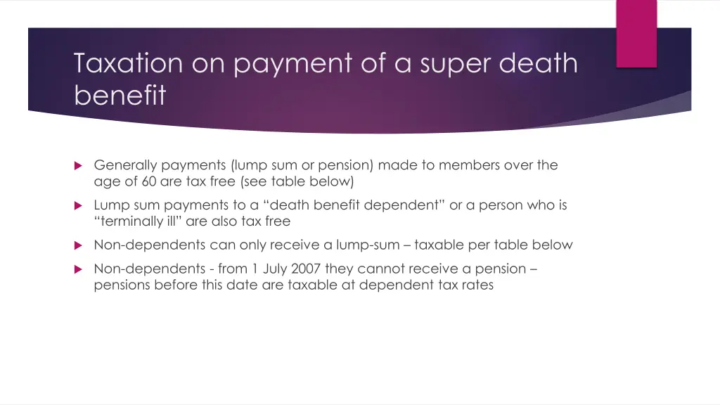 taxation on payment of a super death benefit