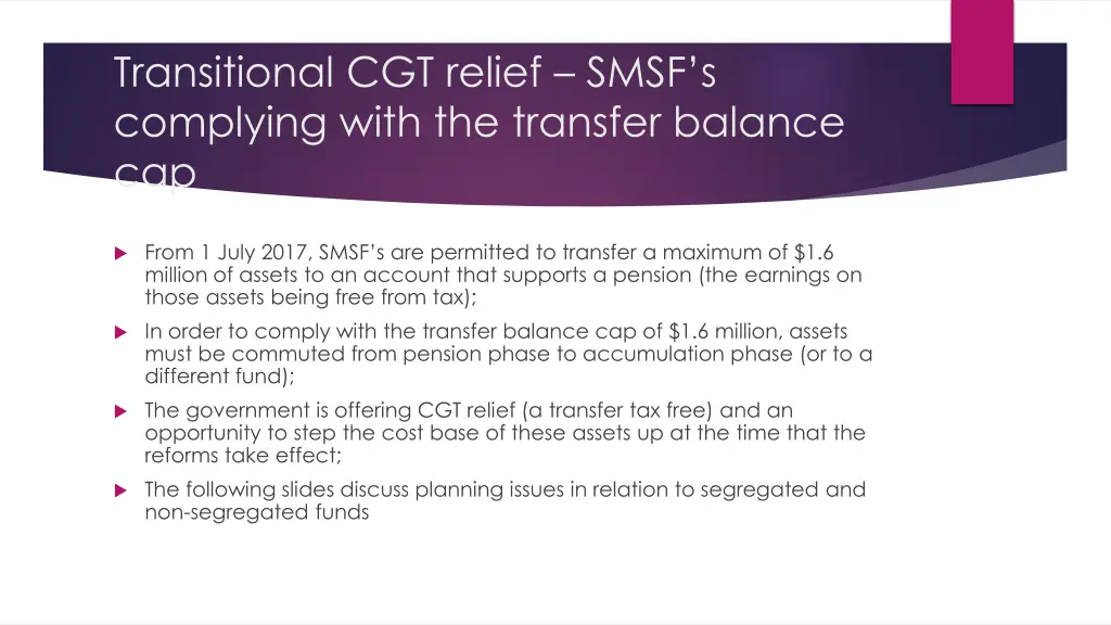 transitional cgt relief smsf s complying with