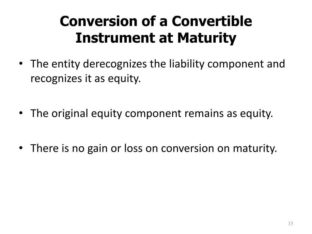 conversion of a convertible instrument at maturity