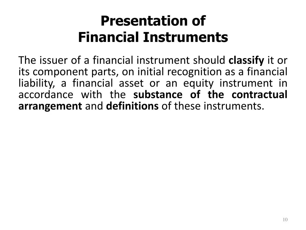 presentation of financial instruments
