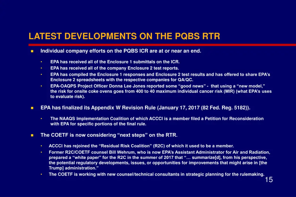 latest developments on the pqbs rtr
