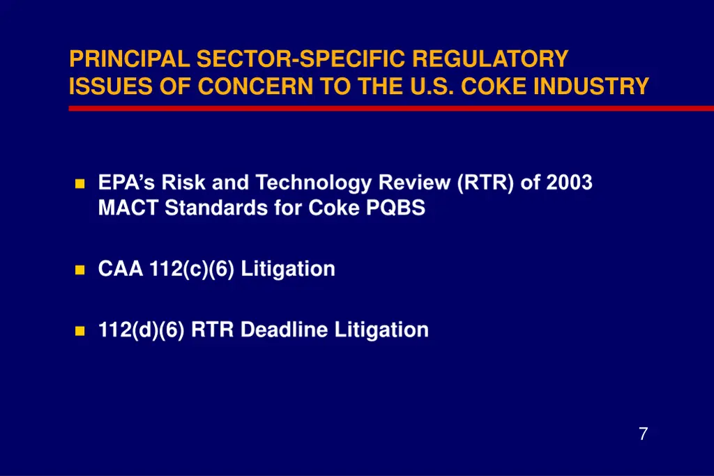 principal sector specific regulatory issues