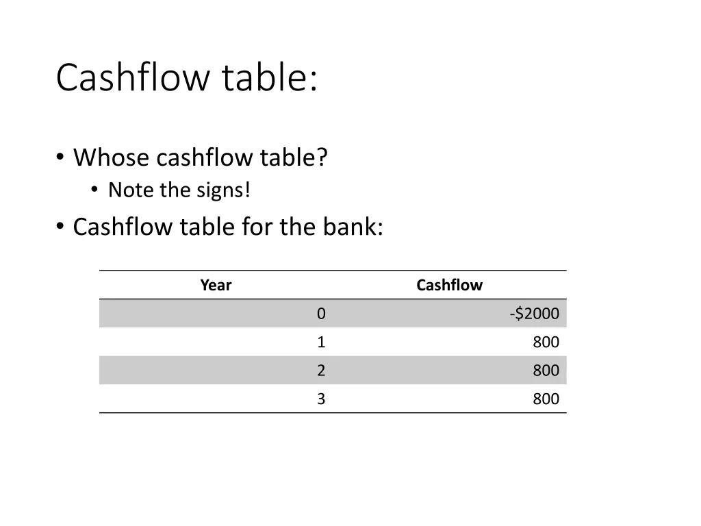 cashflow table 1
