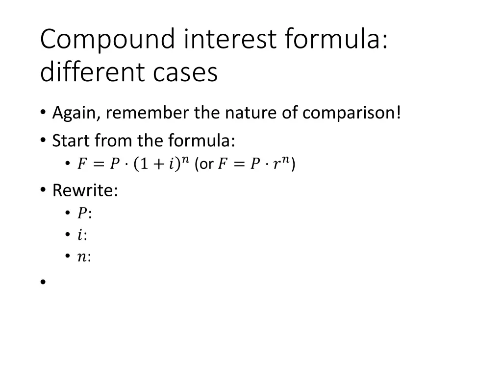 compound interest formula different cases