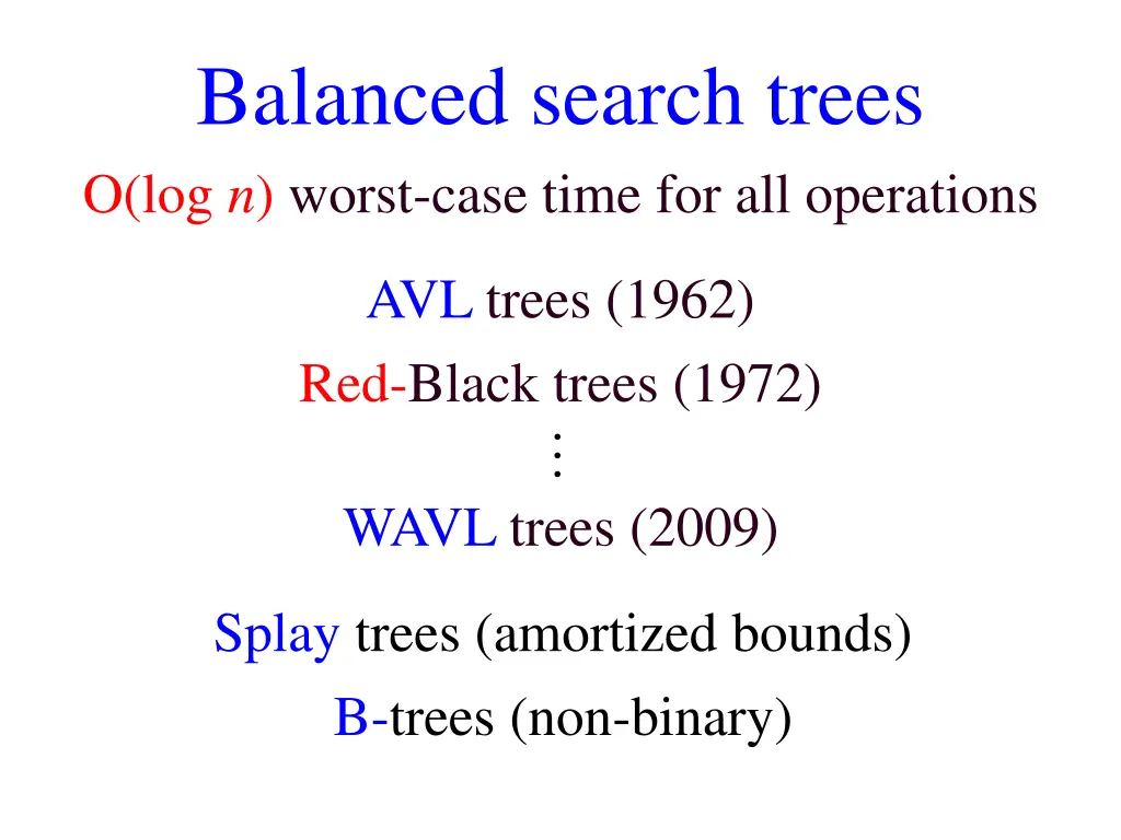 balanced search trees o log n worst case time