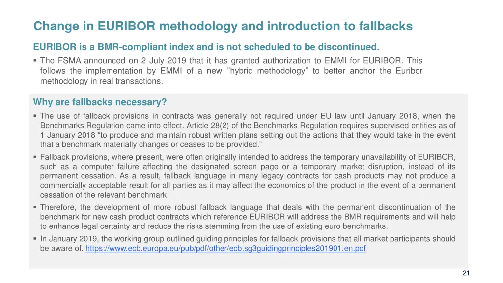 change in euribor methodology and introduction