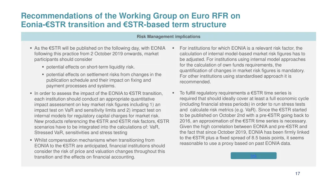 recommendations of the working group on euro 1