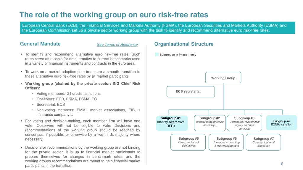 the role of the working group on euro risk free