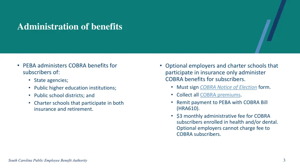 administration of benefits