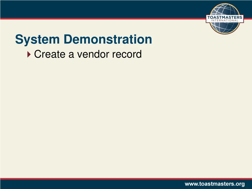 system demonstration create a vendor record