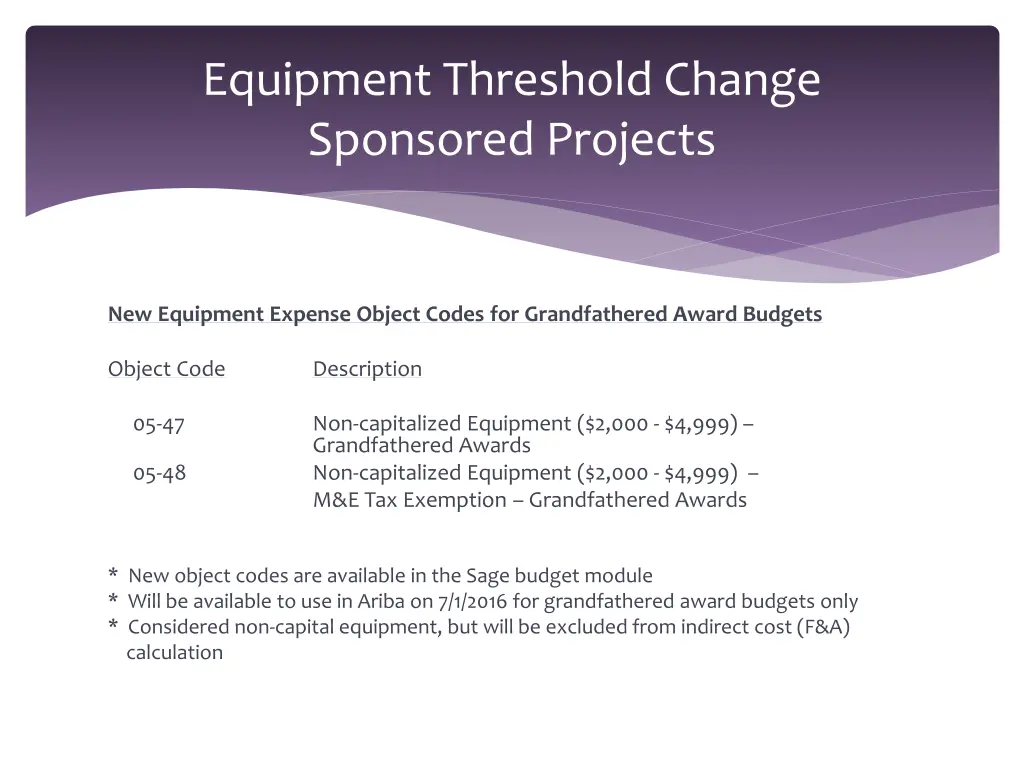 equipment threshold change sponsored projects 3