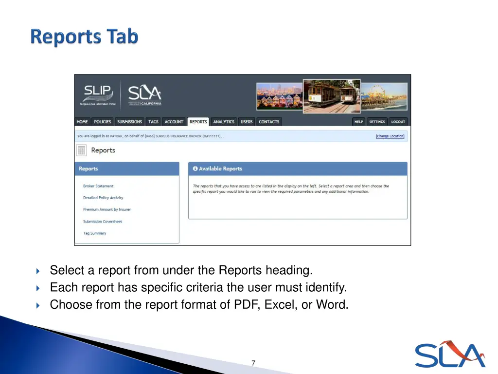 select a report from under the reports heading