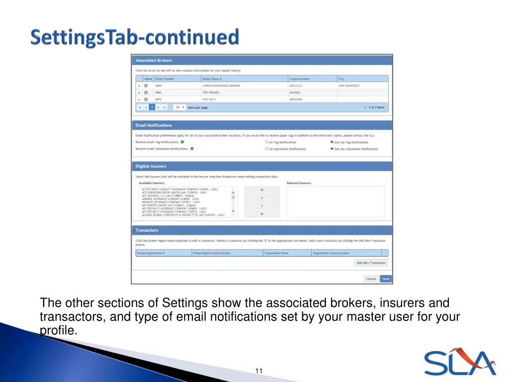 the other sections of settings show
