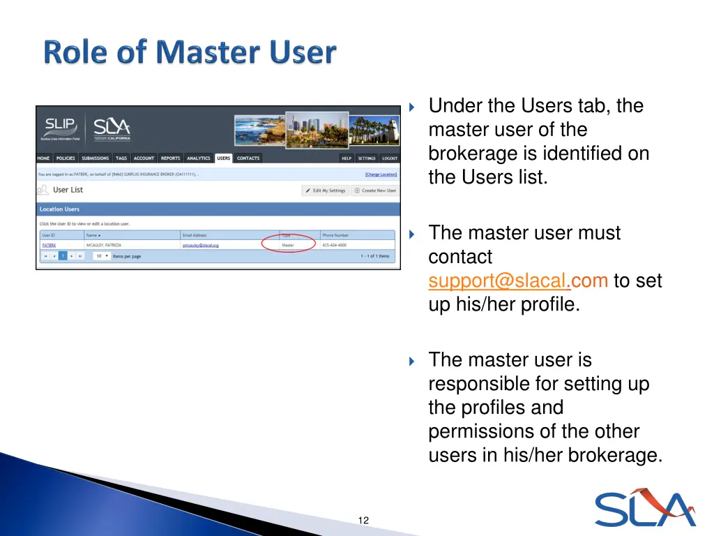 under the users tab the master user
