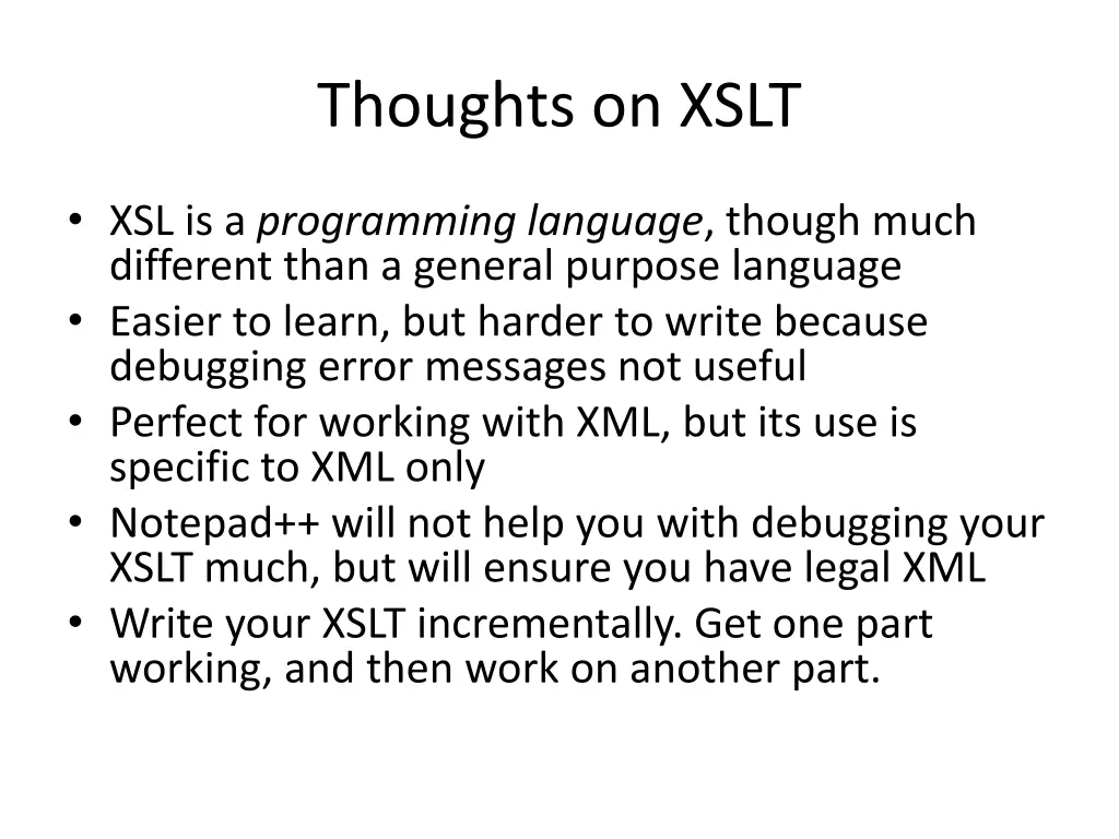 thoughts on xslt