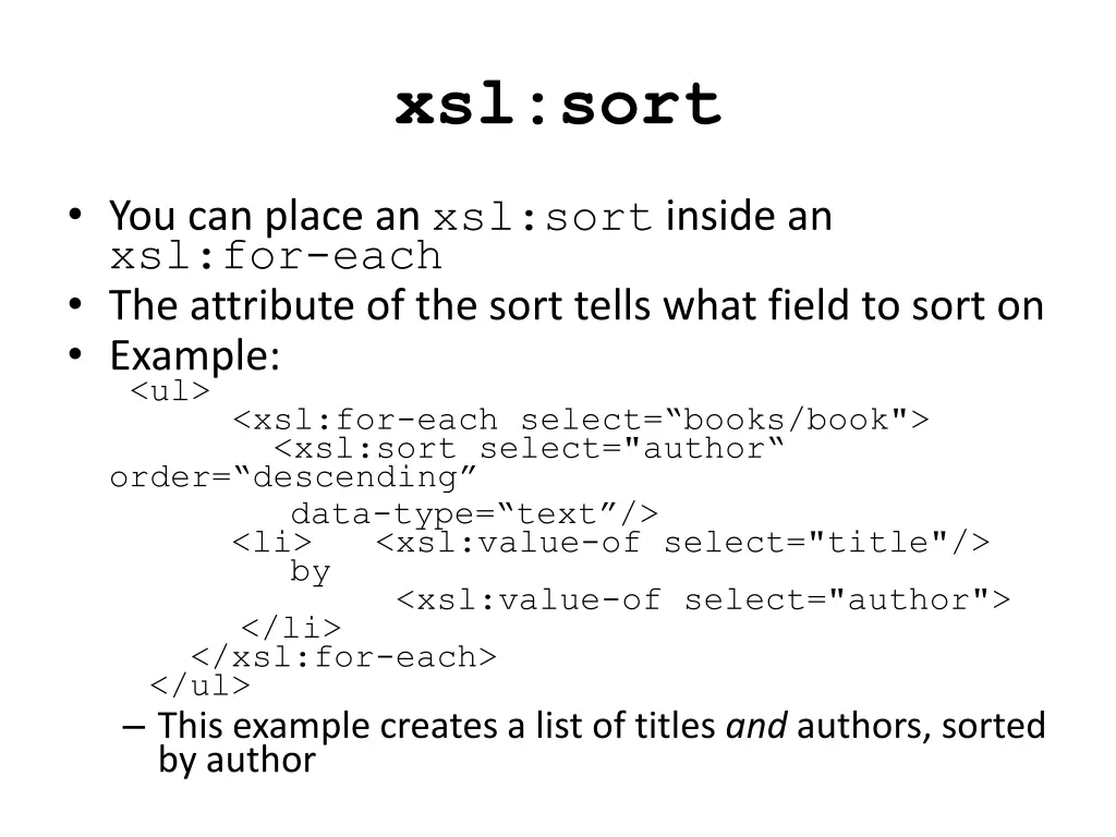 xsl sort