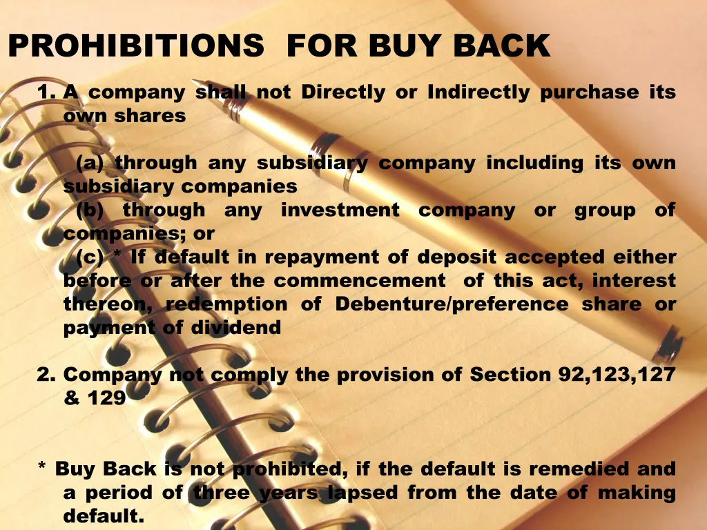 prohibitions for buy back