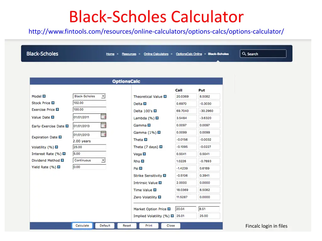 black scholes calculator http www fintools