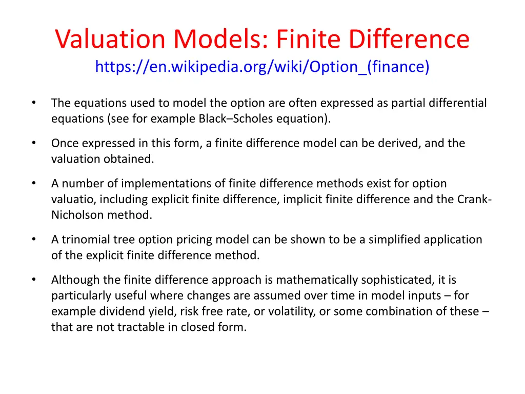 valuation models finite difference https
