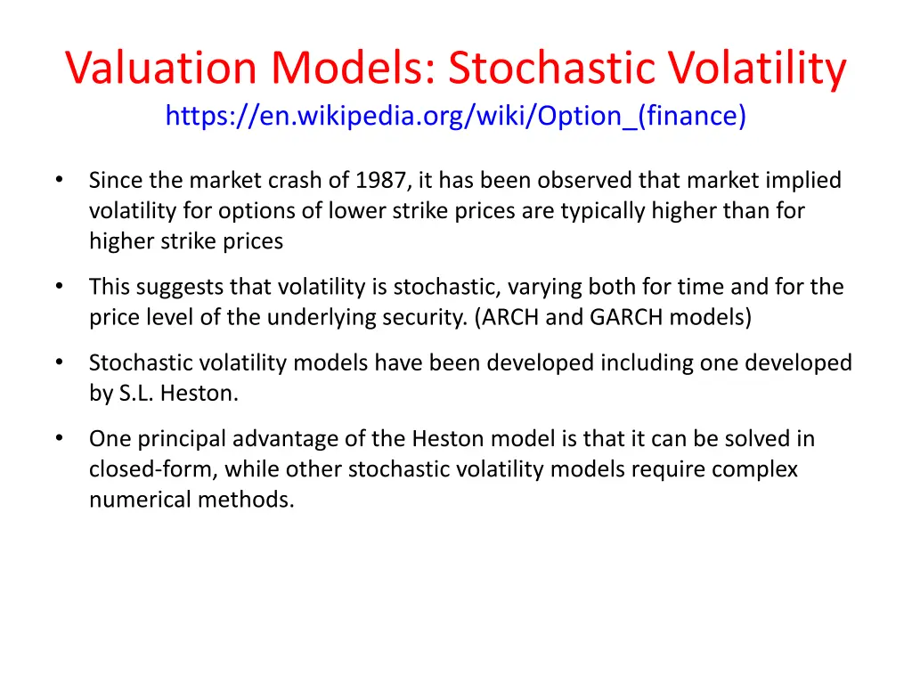 valuation models stochastic volatility https