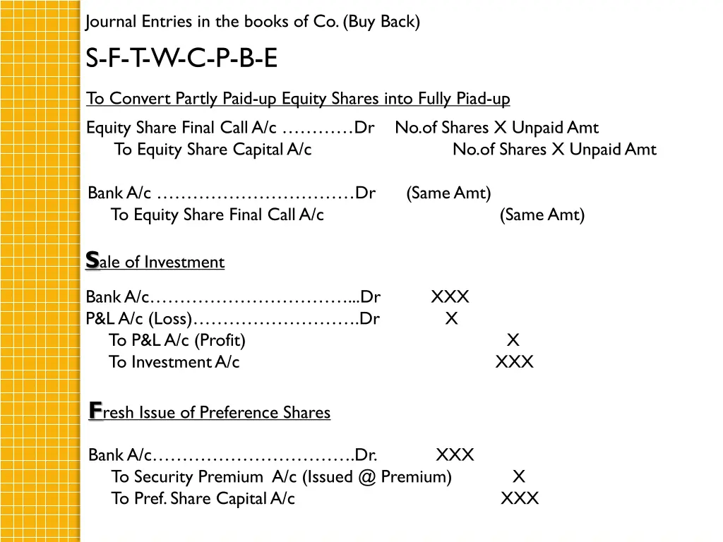 journal entries in the books of co buy back