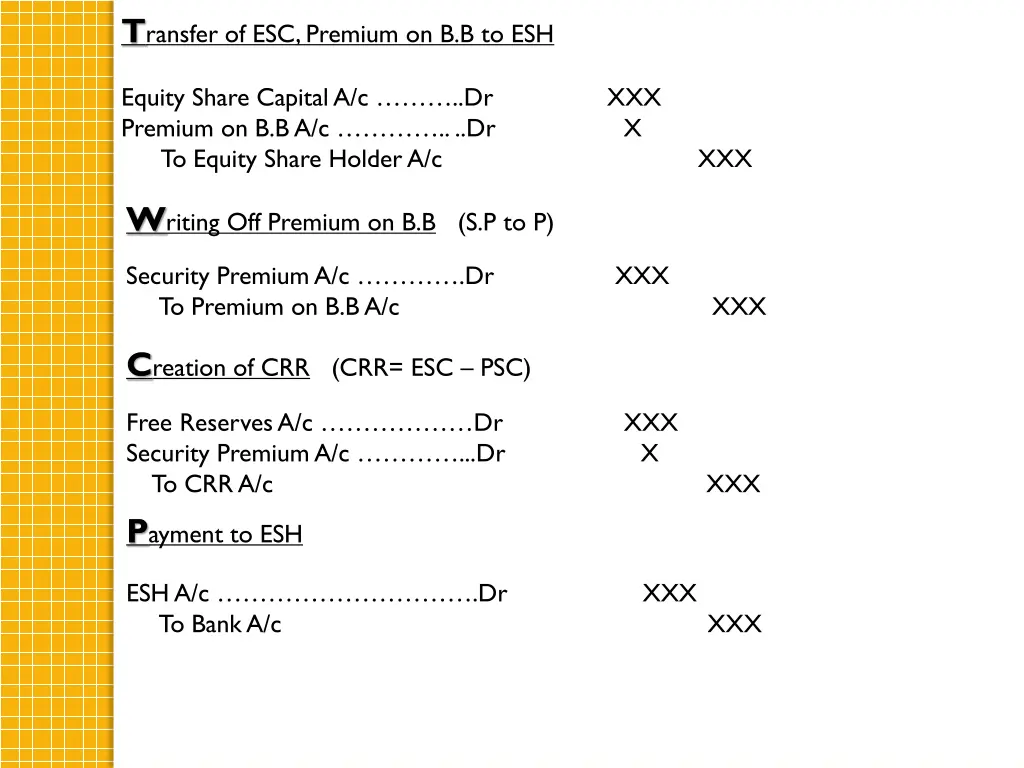 t ransfer of esc premium on b b to esh