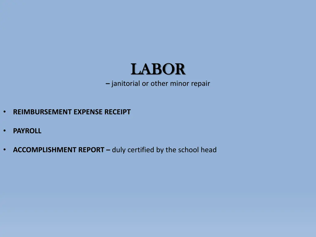 labor labor janitorial or other minor repair