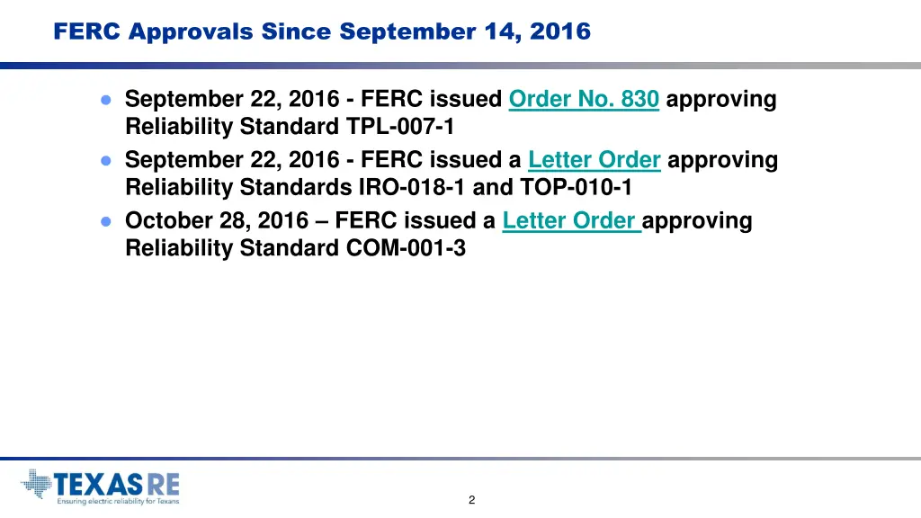 ferc approvals since september 14 2016