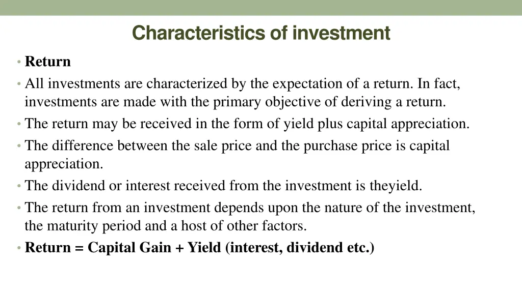 characteristics of investment