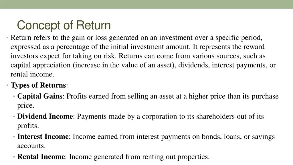 concept of return return refers to the gain