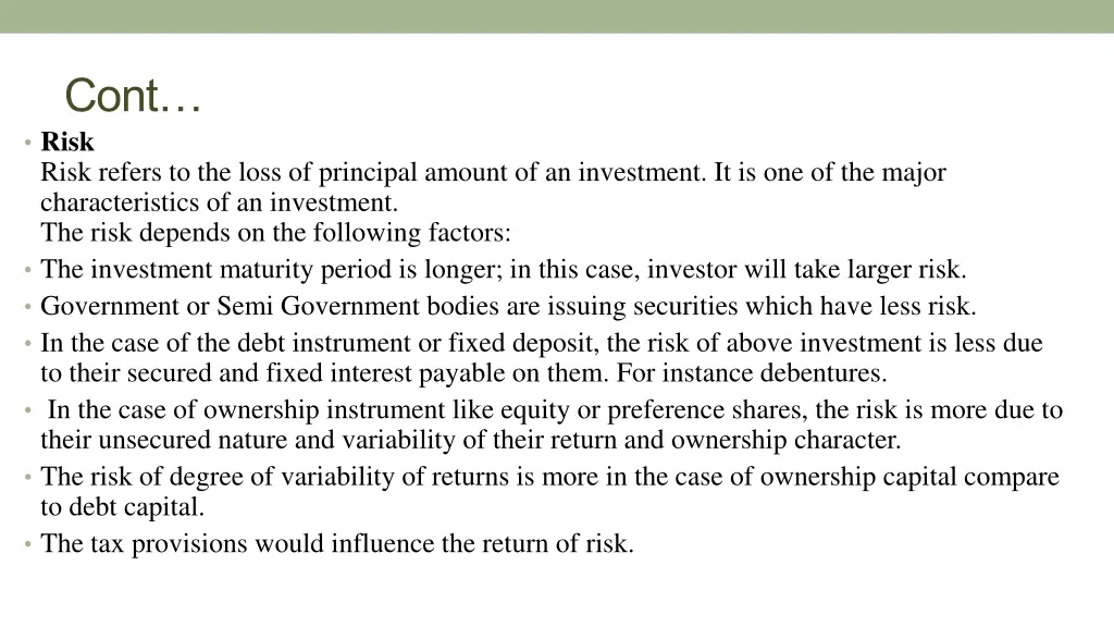 cont risk risk refers to the loss of principal