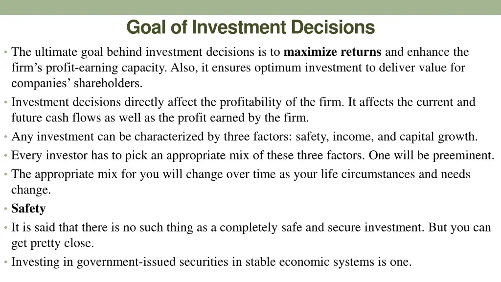 goal of investment decisions the ultimate goal