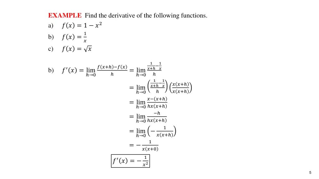example find the derivative of the following 1