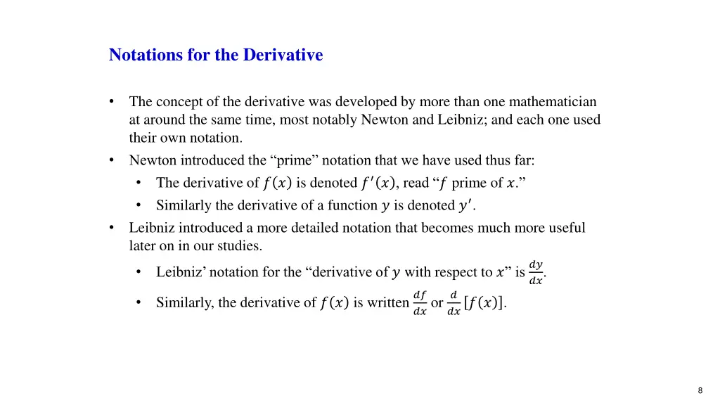 notations for the derivative