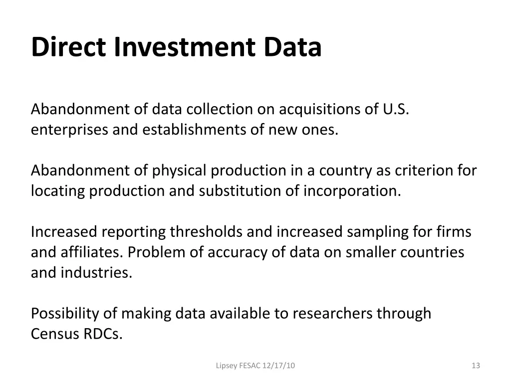 direct investment data