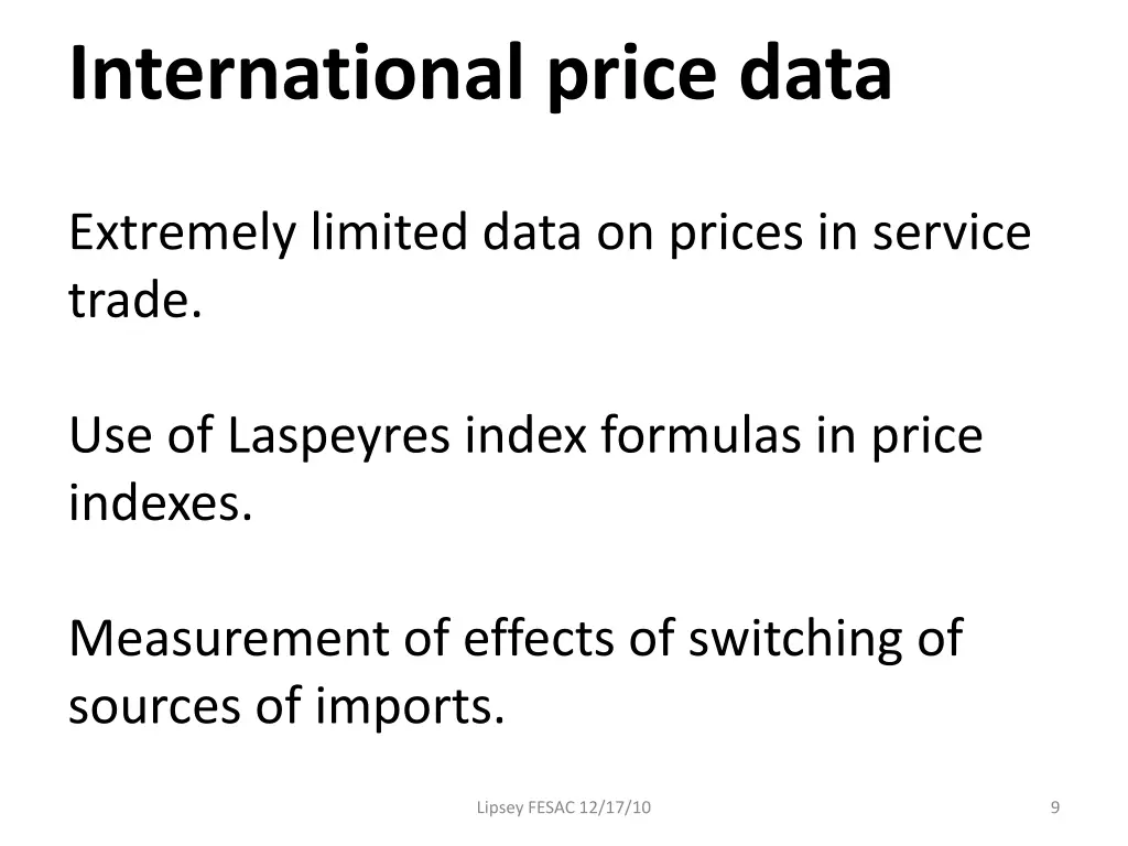 international price data extremely limited data