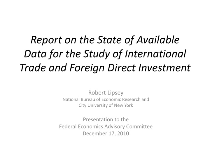 report on the state of available data