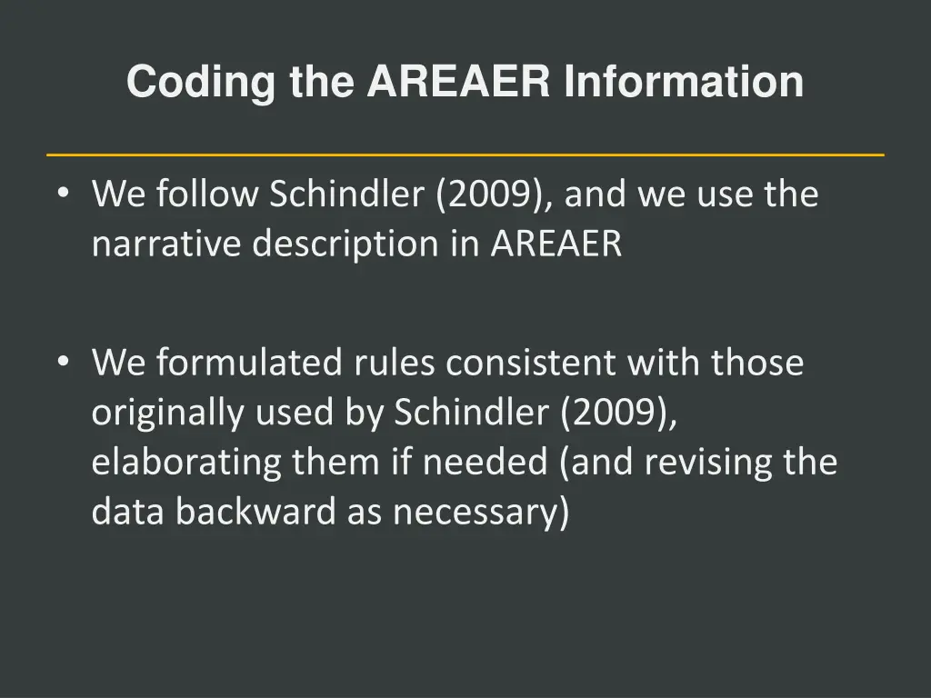 coding the areaer information